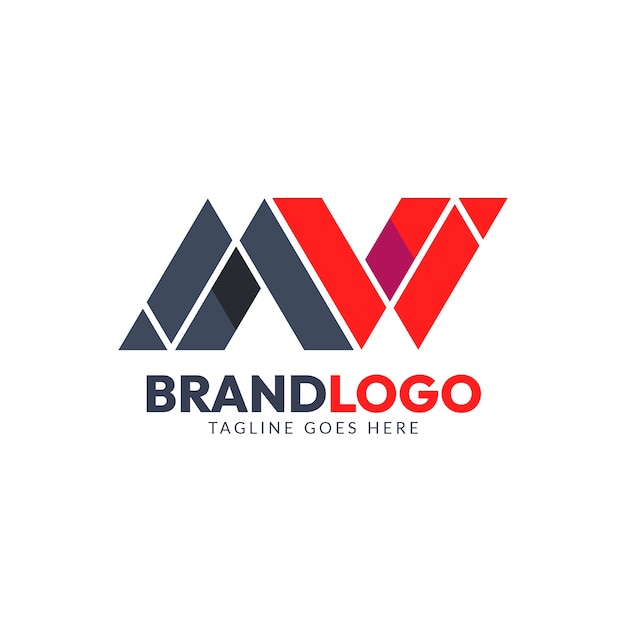 Diseño de logotipo mw de diseño plano