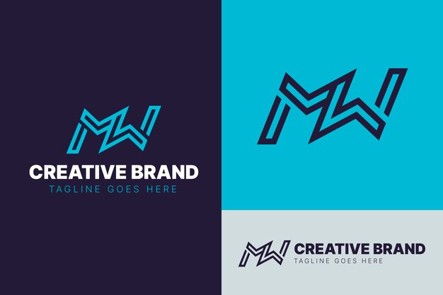 Diseño de logotipo mw de diseño plano