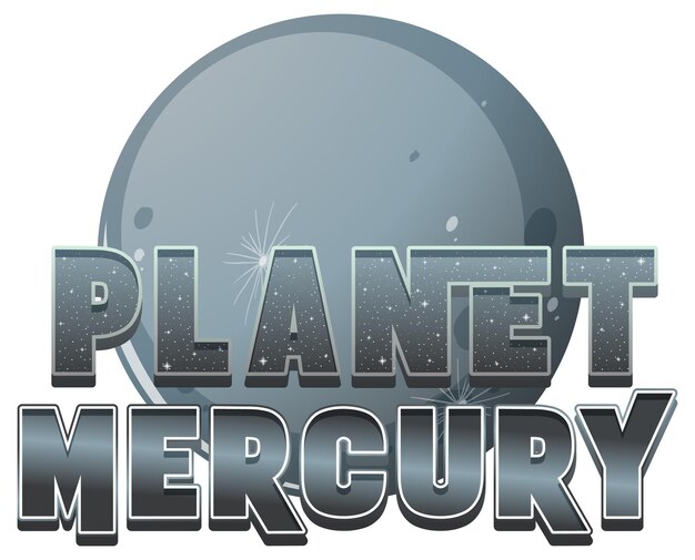 Diseño de logotipo de palabra planeta Mercurio con nave espacial