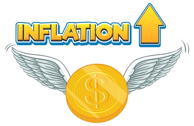 Diseño de logotipo de palabras de inflación con alas de monedas