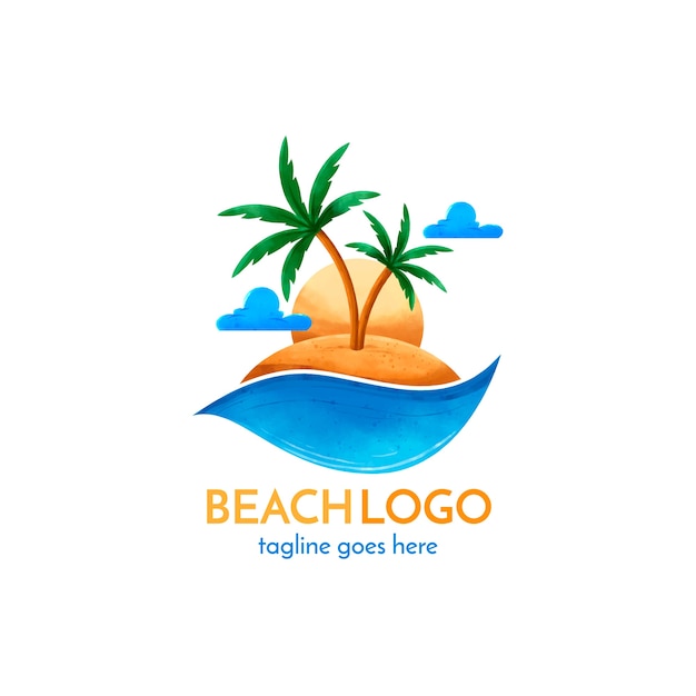Diseño de logotipo de playa de acuarela