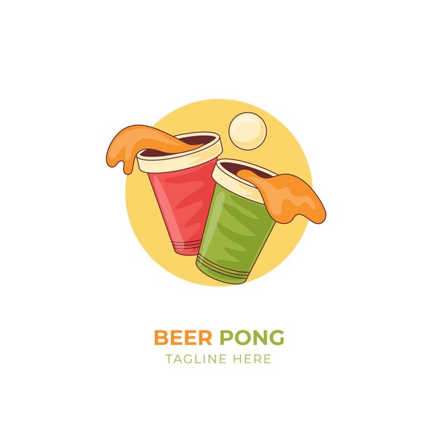 Diseño de logotipo de pong de cerveza dibujado a mano