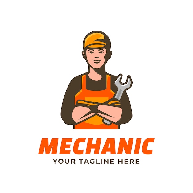 Diseño de logotipo de reparación mecánica dibujado a mano