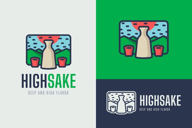 Diseño de logotipo de sake de diseño plano