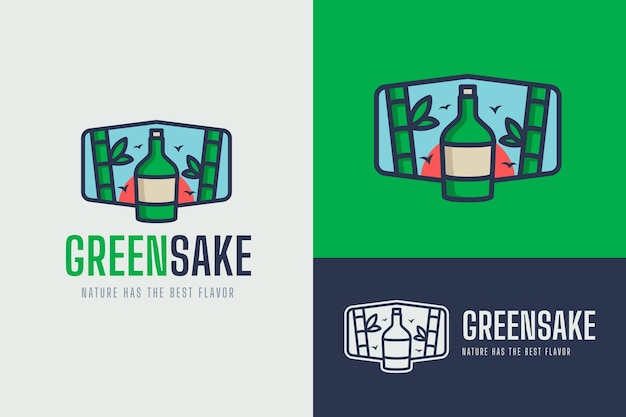 Diseño de logotipo de sake de diseño plano