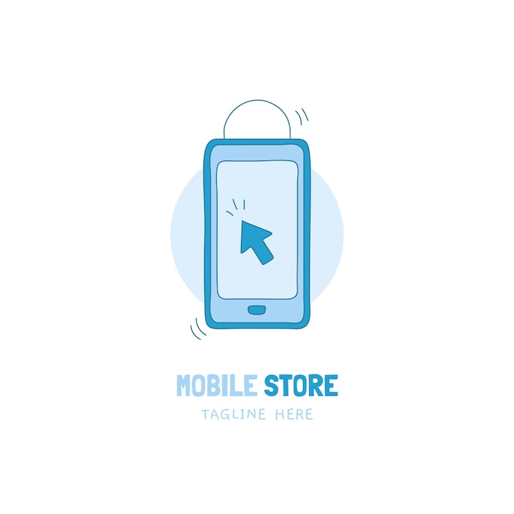 Vector gratuito diseño de logotipo de tienda móvil dibujado a mano