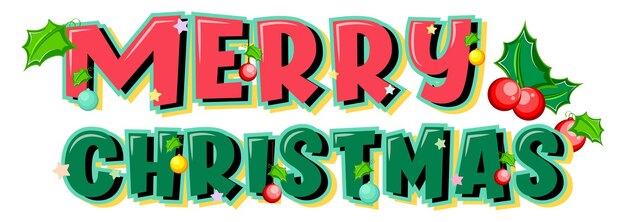 Diseño de logotipo de tipografía de feliz Navidad con acebo