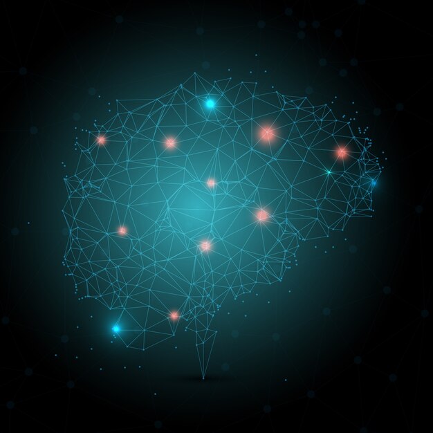 Diseño low poly de cerebro con puntos de conexión