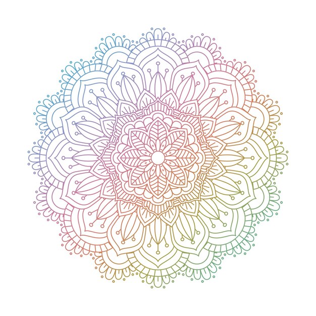 Diseño de mandala decorativo en colores del arco iris.