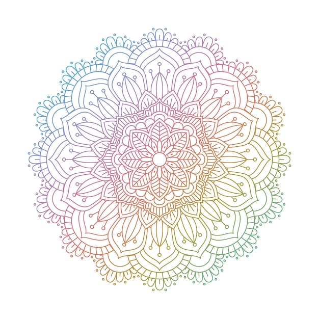 Diseño de mandala decorativo en colores del arco iris.