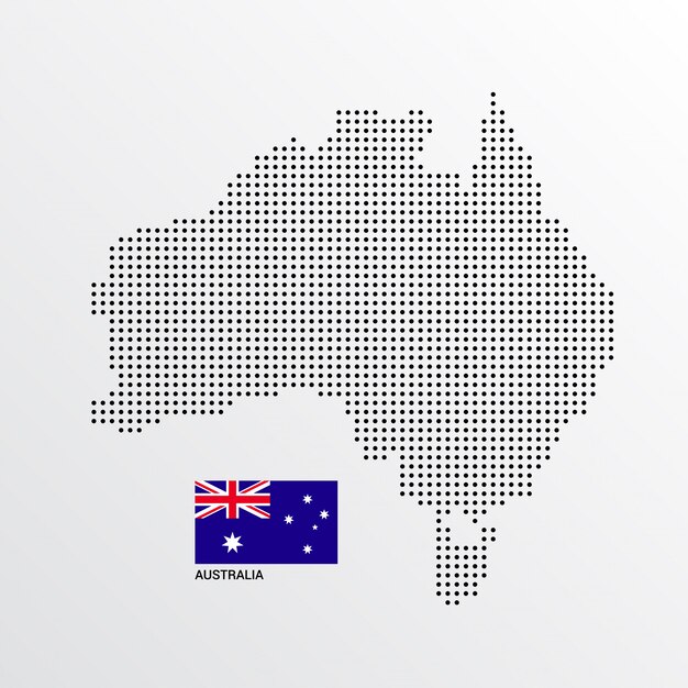 Diseño de mapa de Australia con bandera y vector de fondo claro