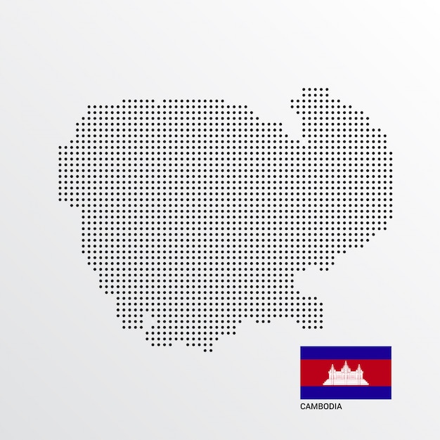 Diseño de mapa de camboya con bandera y vector de fondo claro