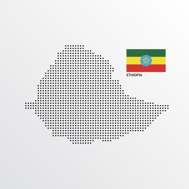Vector gratuito diseño de mapa de etiopía con bandera y vector de fondo claro