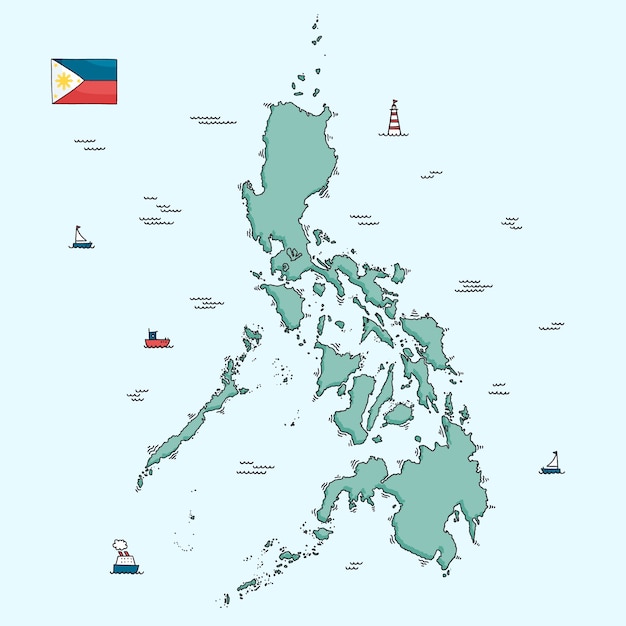 Diseño de mapa de filipinas dibujado a mano