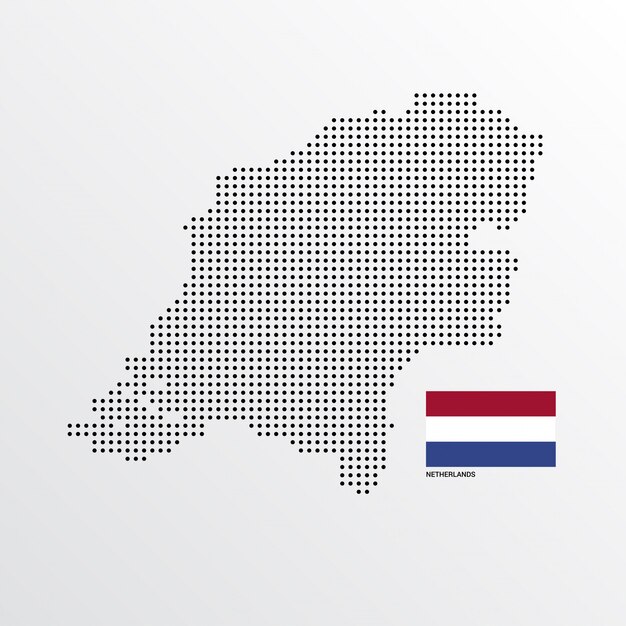 Diseño de mapa de Holanda con bandera y vector de fondo claro