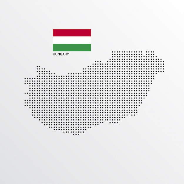 Diseño de mapa de Hungría con bandera y vector de fondo claro