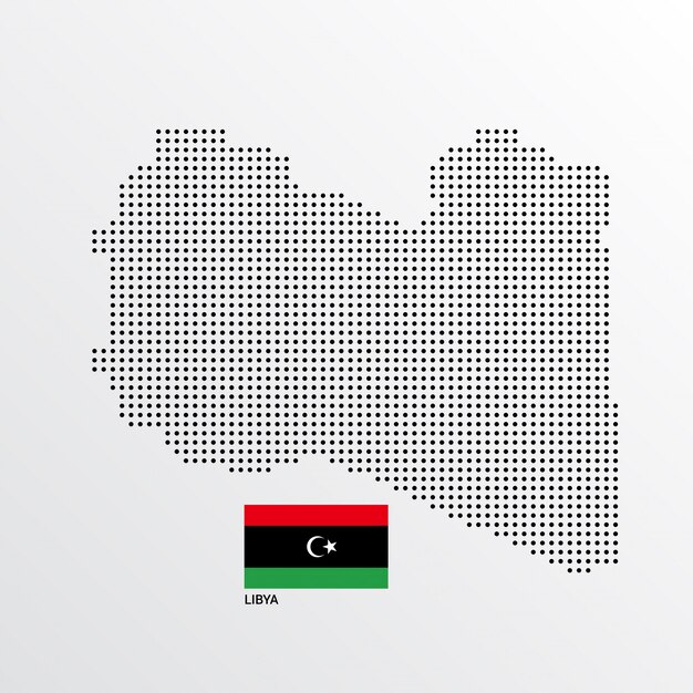 Diseño de mapa de Libiya con bandera y vector de fondo claro