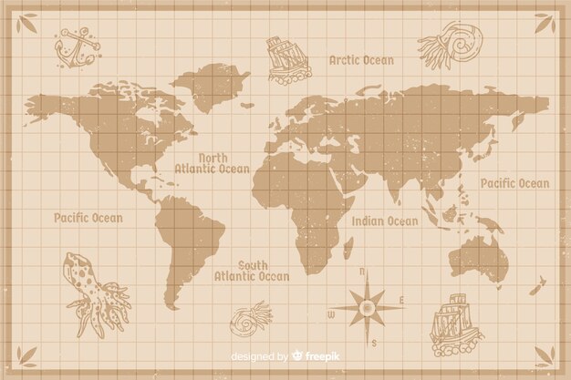 Diseño de mapa del mundo de cartografía wintage