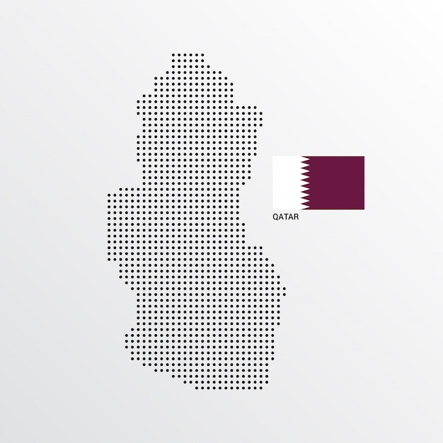 Diseño de mapa de Qatar con bandera y vector de fondo claro