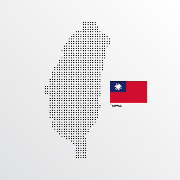 Diseño de mapa de taiwán con bandera y vector de fondo claro