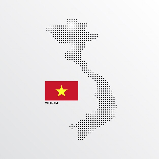 Diseño de mapa de Vietnam con bandera y vector de fondo claro