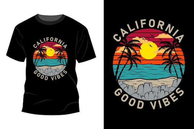 Diseño de maqueta de camiseta de buenas vibraciones de california vintage retro