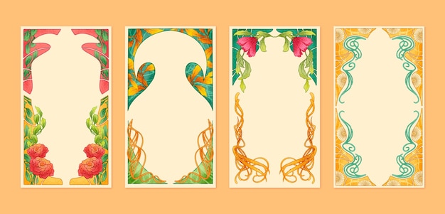 Diseño de marco art nouveau dibujado a mano