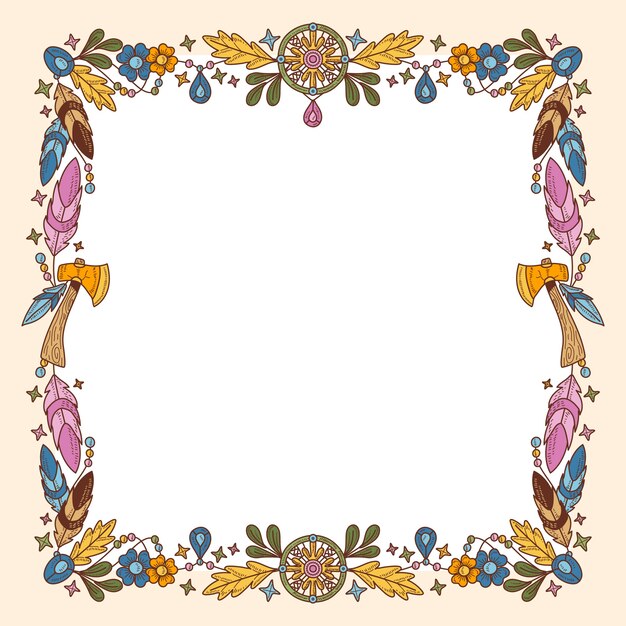 Diseño de marco boho dibujado a mano