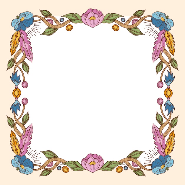 Diseño de marco boho dibujado a mano