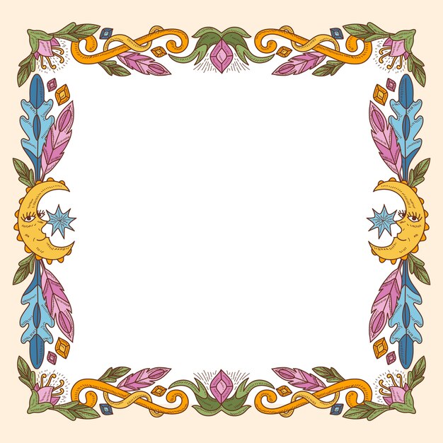 Diseño de marco boho dibujado a mano