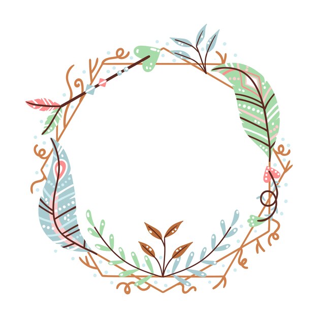 Diseño de marco boho de diseño plano dibujado a mano