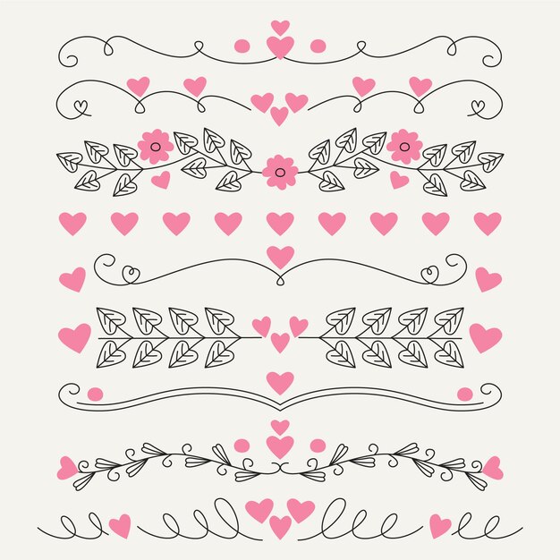 Diseño de marco y borde de corazones dibujados a mano