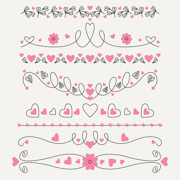 Diseño de marco y borde de corazones dibujados a mano