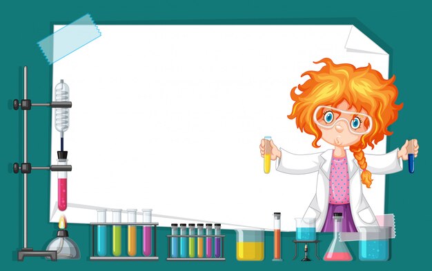 Diseño de marco con chica trabajando en laboratorio de ciencias