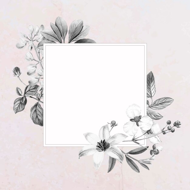 Diseño de marco floral cuadrado en blanco