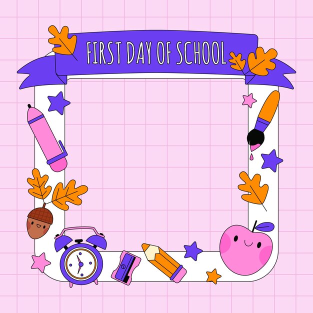 Diseño de marco de primer día escolar dibujado a mano