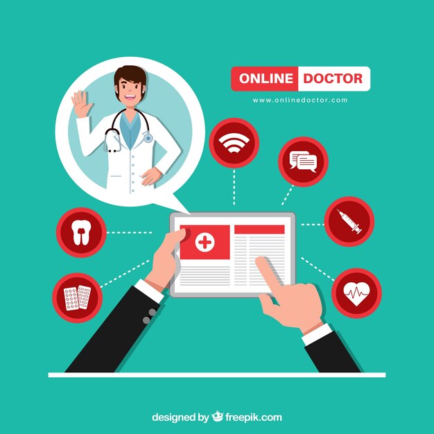 Vector gratuito diseño de médico online con iconos