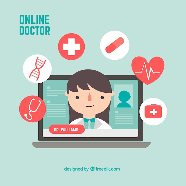 Vector gratuito diseño de médico online con portátil