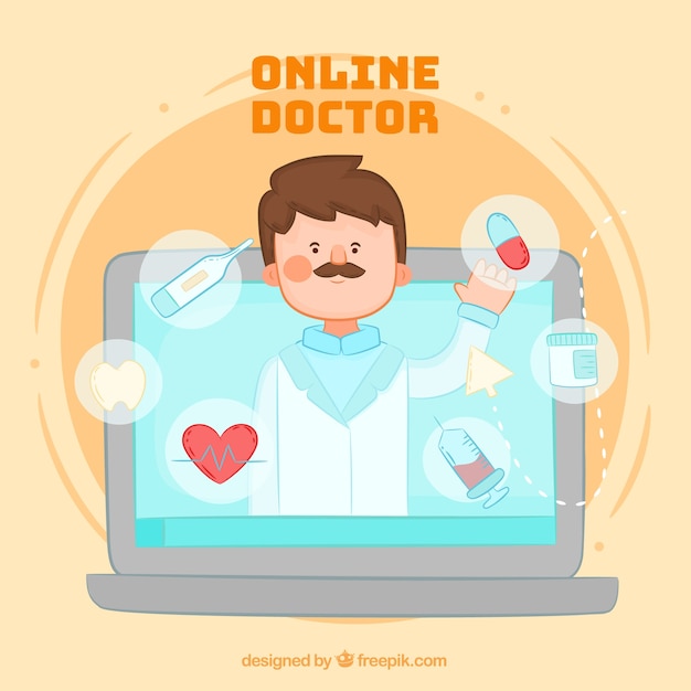 Vector gratuito diseño de médico online con portátil