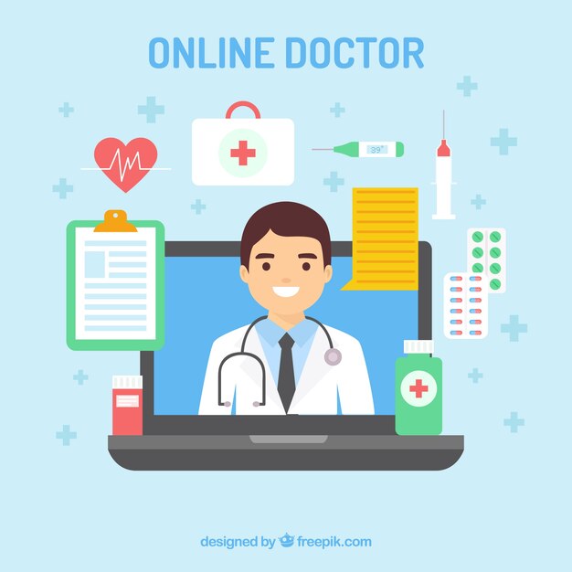 Diseño de médico online con varios elementos