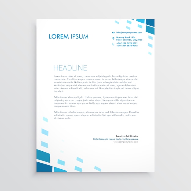 Diseño de membrete limpio con formas azules abstractas