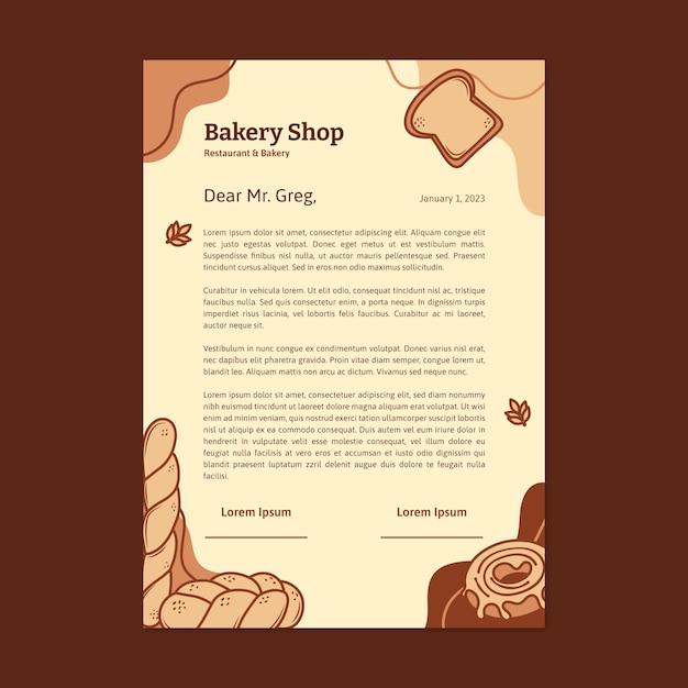 Vector gratuito diseño de membrete de panadería dibujado a mano