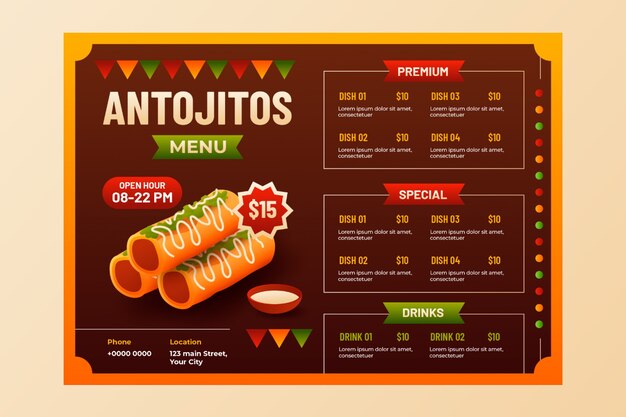Diseño de menú de antojitos realista