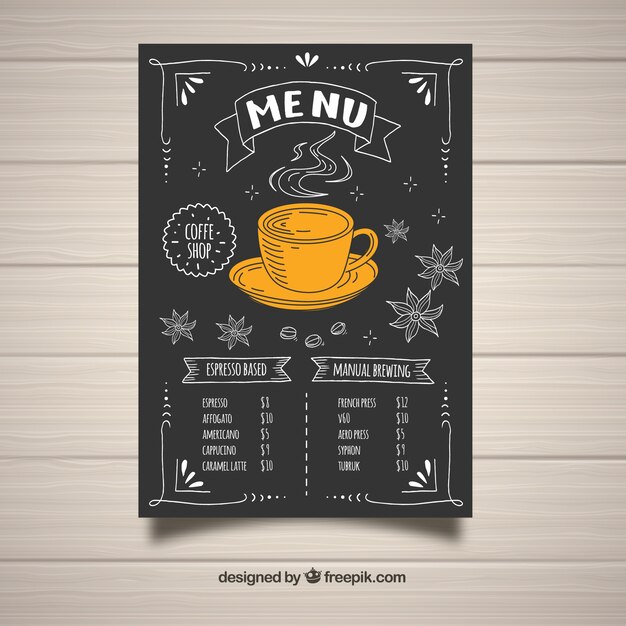 Diseño de menú de café dibujado a mano