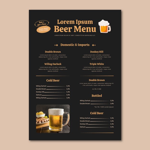 Diseño de menú de cerveza dibujado a mano