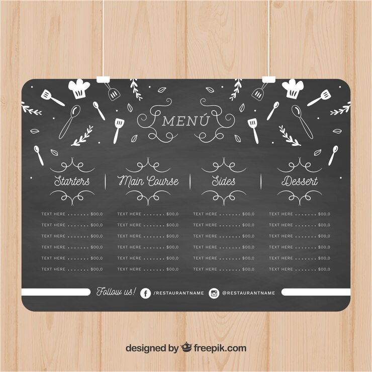 Vector gratuito diseño de menú en estilo de pizarra