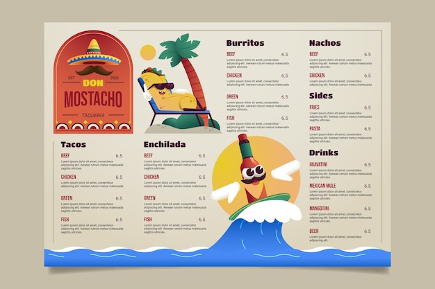 Diseño de menú de taquería degradado.