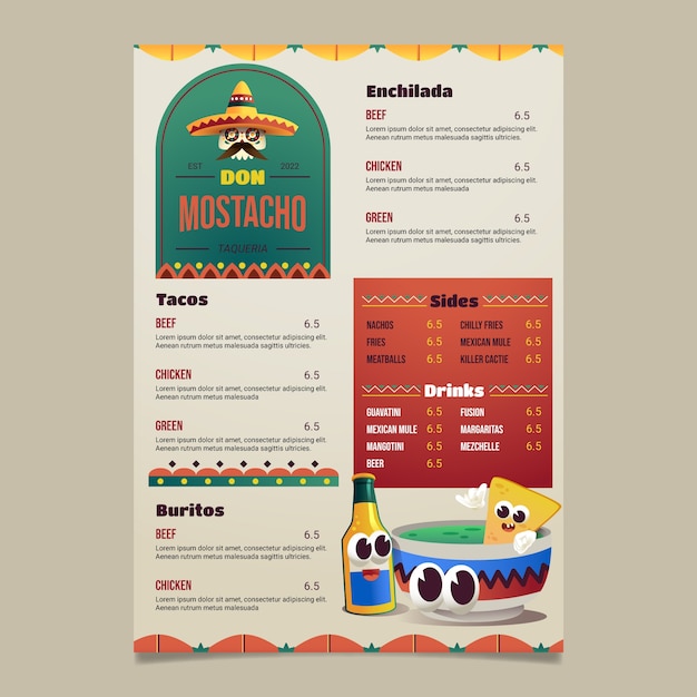 Diseño de menú de taquería degradado.