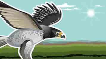 Vector gratuito diseño de miniatura con águila sobre fondo de naturaleza