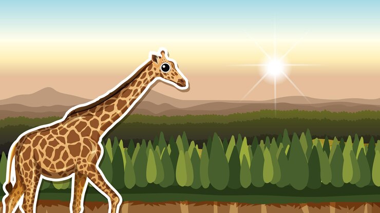 Vector gratuito diseño de miniaturas con jirafa en el fondo del bosque